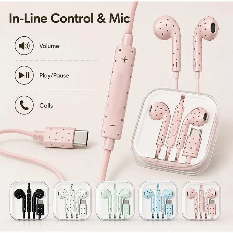 Wired Earphone Mic - سماعات أذن من النوع C بنمط