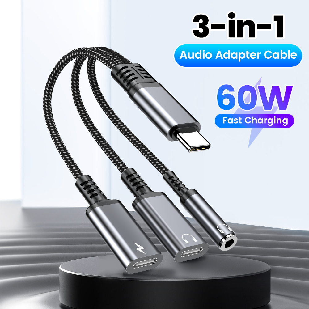Earphone Splitter Jack - نوع C كابل محول الصوت 3in1