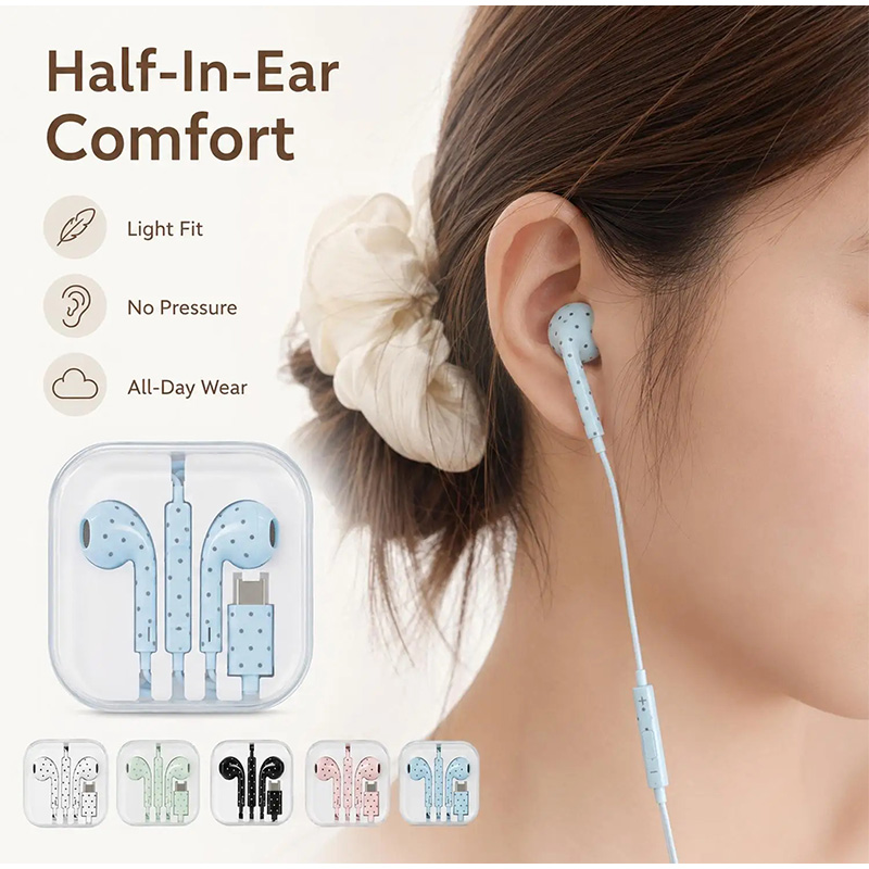 سماعات أذن من النوع C بنمط نقا - مراجعة Wired Earphone Mic وسعره