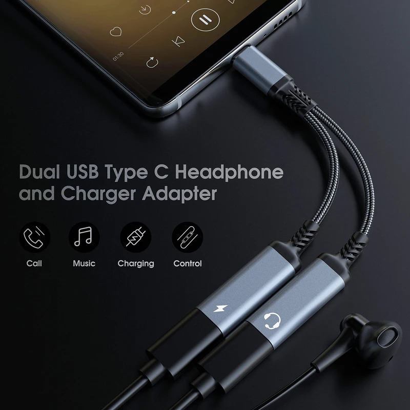 OTG 2 في 1 USB C الفاصل إلى نو - مراجعة Earphone Splitter Jack وسعره
